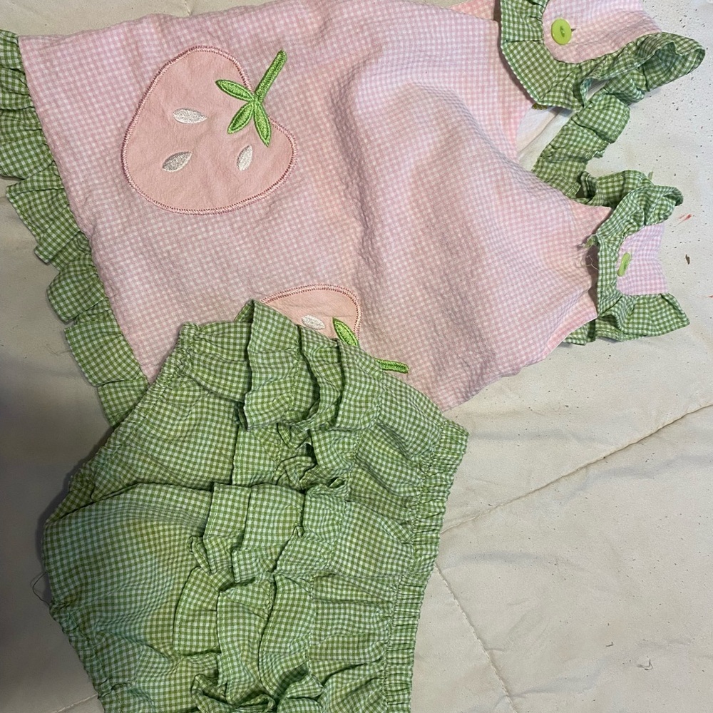 Pink & Green Strawberry Ruffle Kids Two-Piece Set